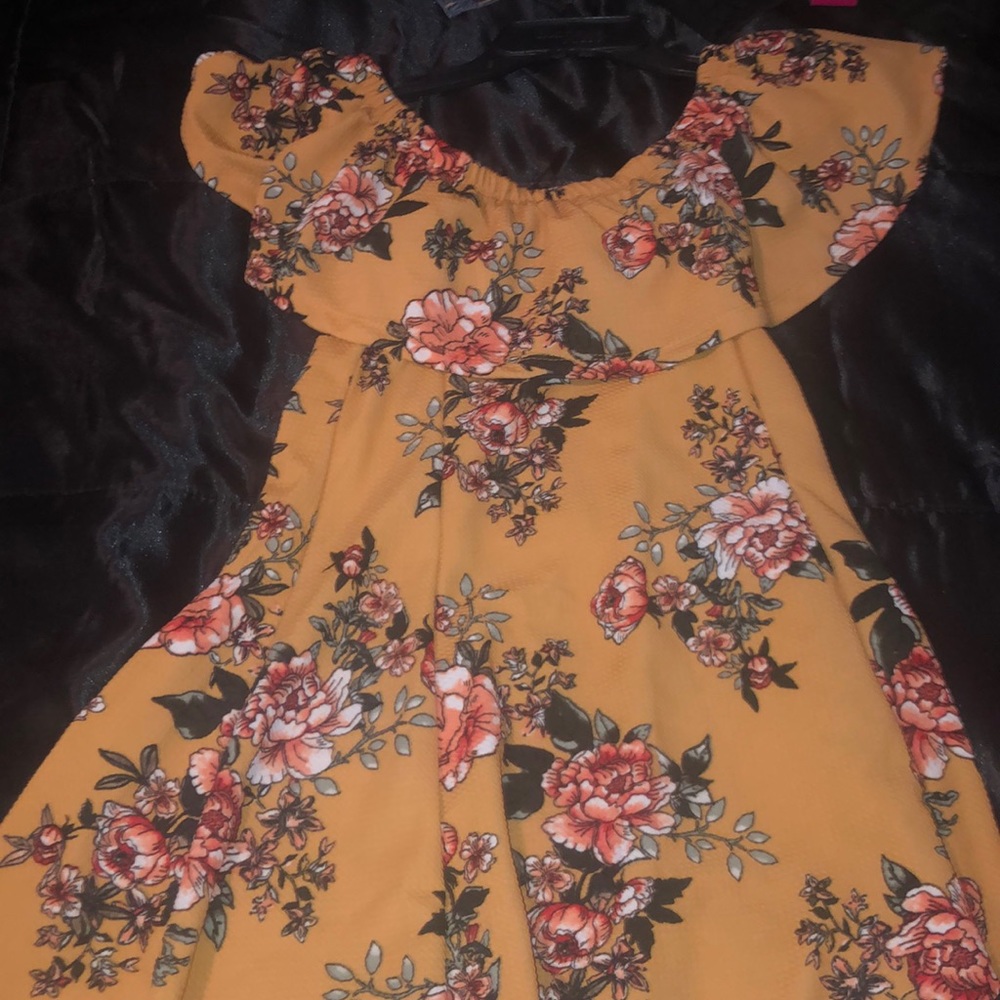 Yellow Flower Shoulder Dress